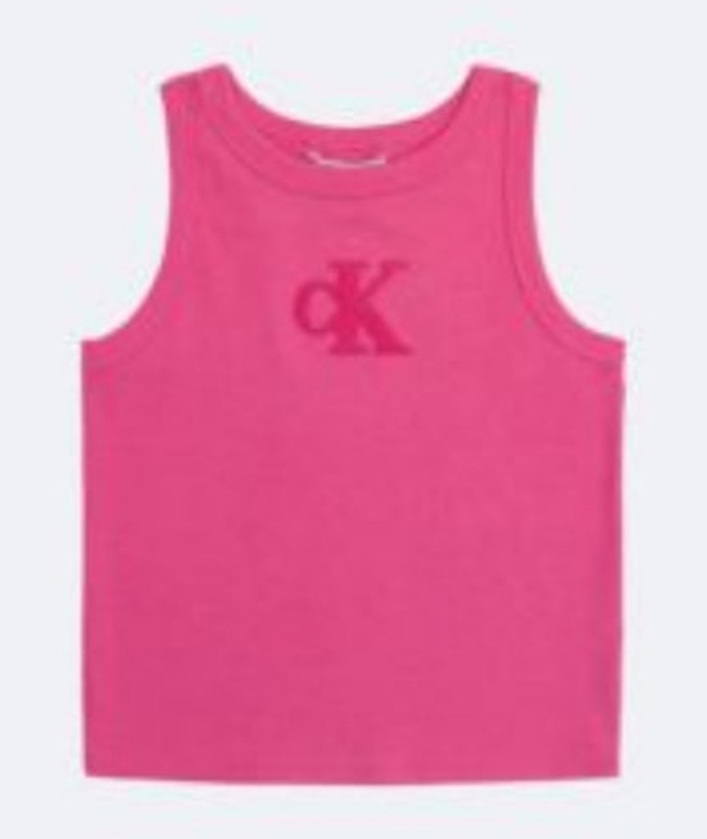 Calvin Klein Big Girls Ribbed Racerback Logo Tank Top XL